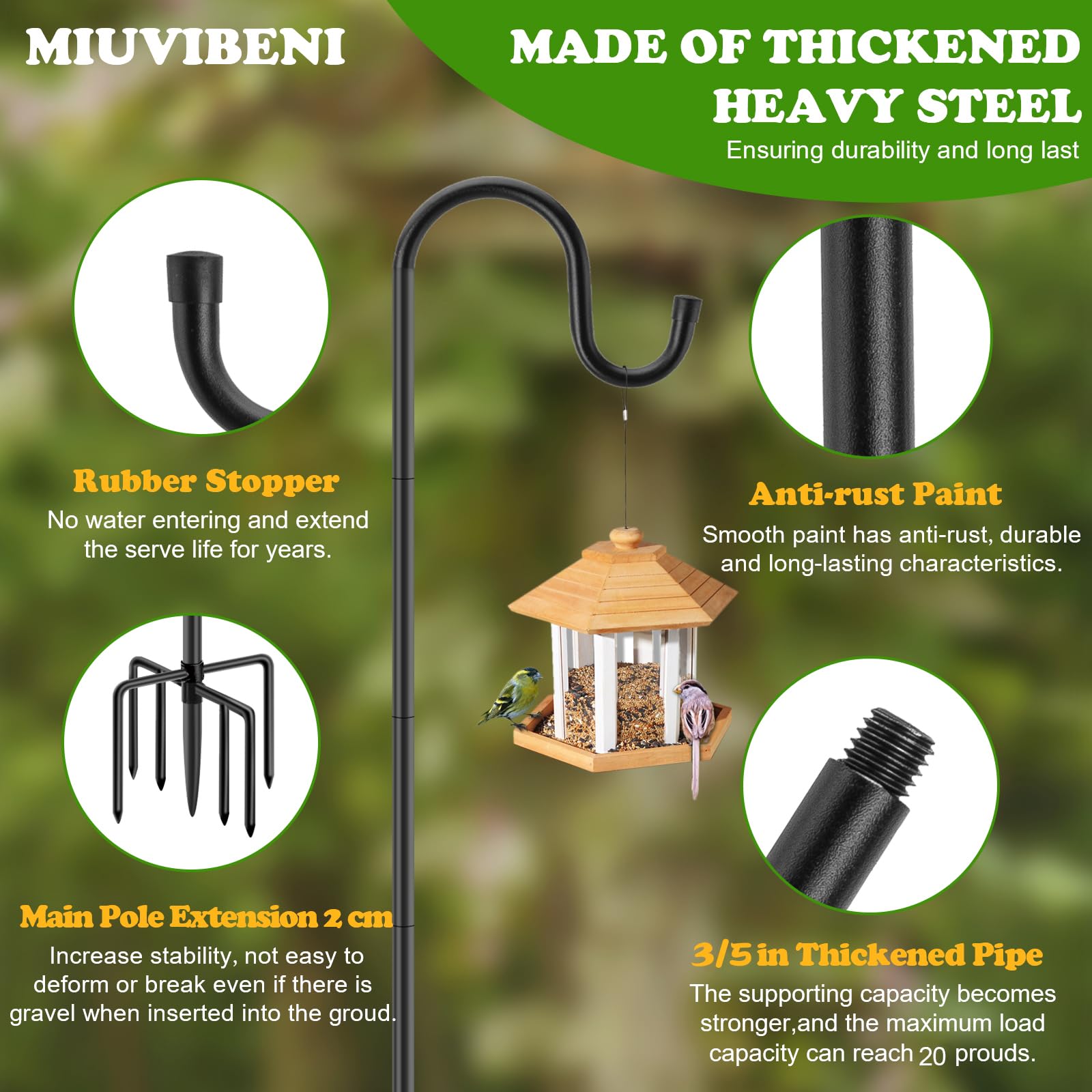 MIUVIBENI black powder-coated hook resists rust in outdoor settings