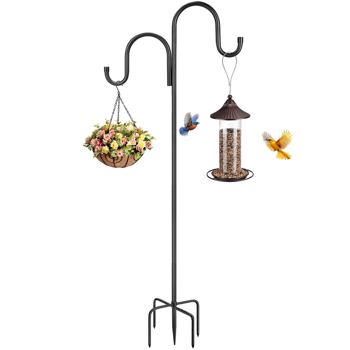 MIUVIBENI double shepherds hook with 5-prong base offers stable outdoor display options.