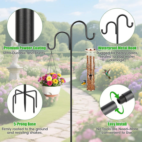 MIUVIBENI heavy-duty bird feeder pole keeps feeders securely in place year-round.