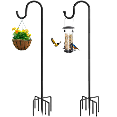 MIUVIBENI shepherd hooks provide stable ground placement with seven base prongs for upright garden displays.