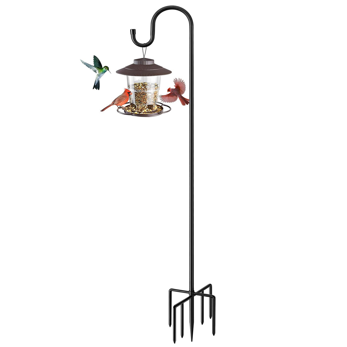 MIUVIBENI 84-inch shepherds hook with five-prong base for stable outdoor display.