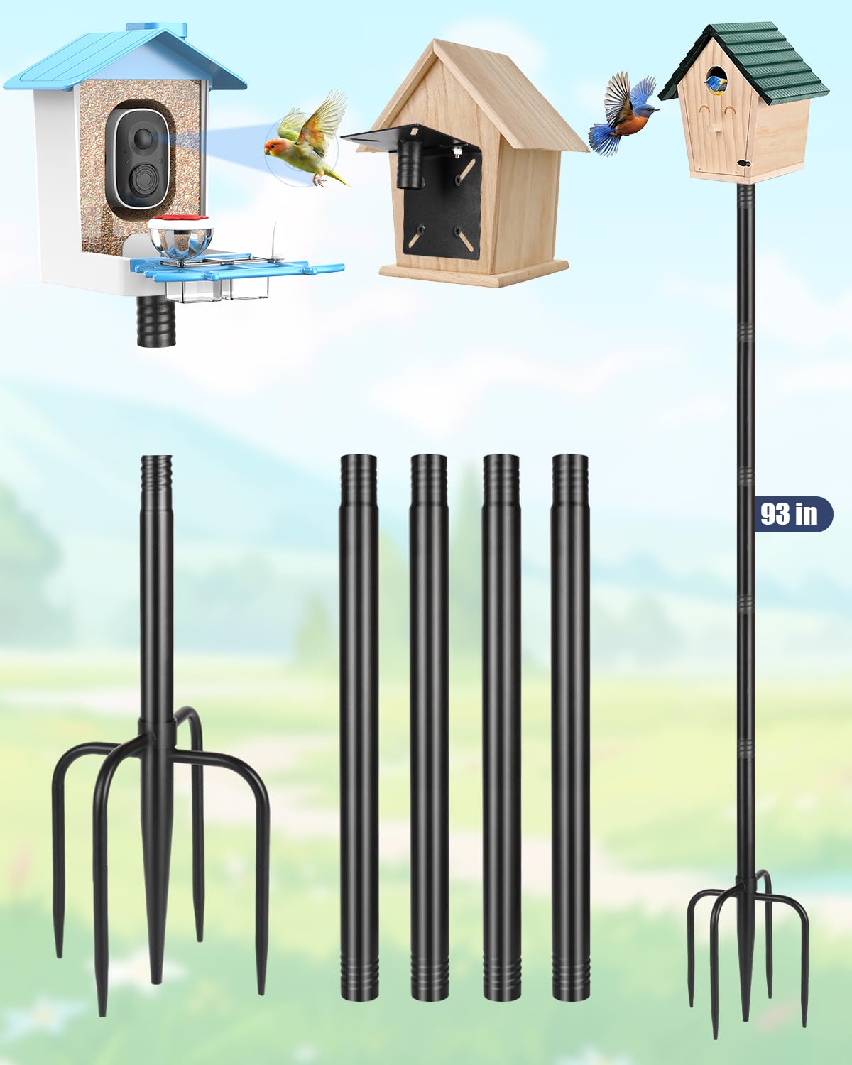 MIUVIBENI smart bird feeder pole stand 1inch post for sturdy outdoor mounting of feeders