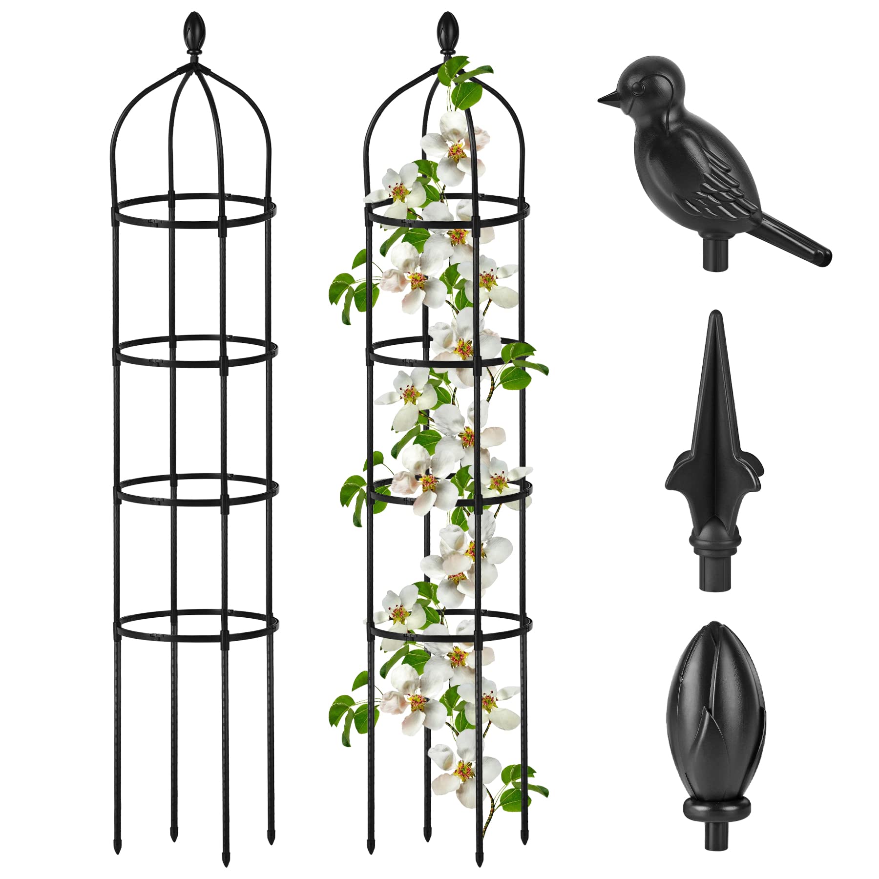 Miuwauer garden obelisk trellis, 6 ft tall, supports roses and vines.