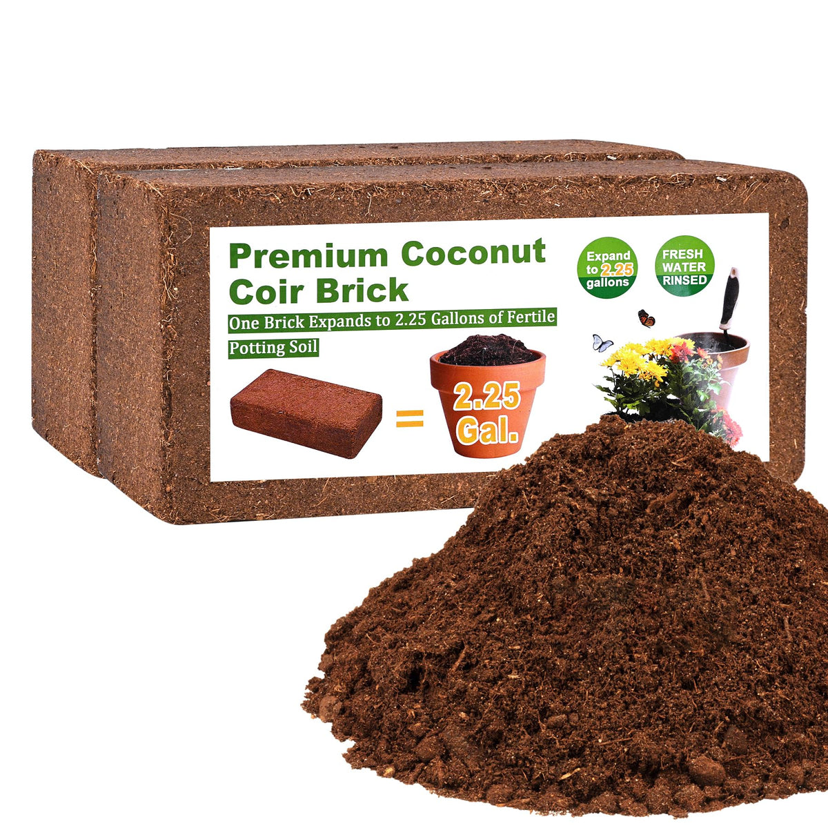 Miuwauer Organic Coco Coir Brick compact that expands with water for easy planting.