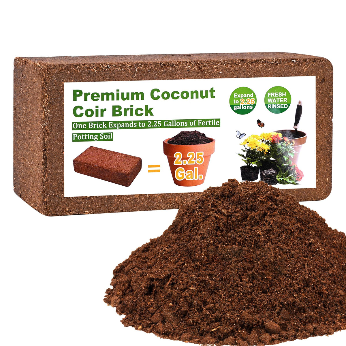 Miuwauer Organic Coco Coir Brick expanding in water to create ready-to-use growing medium.