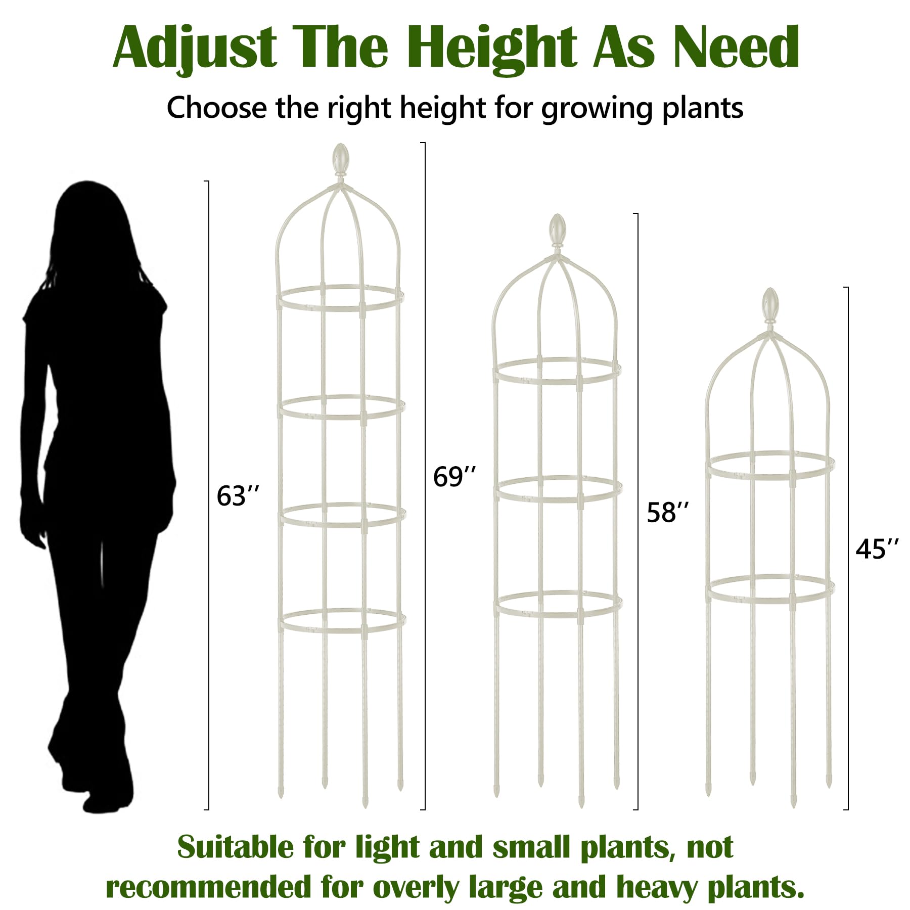 Miuwauer plant-support trellis shows easy install and adjustable rings.