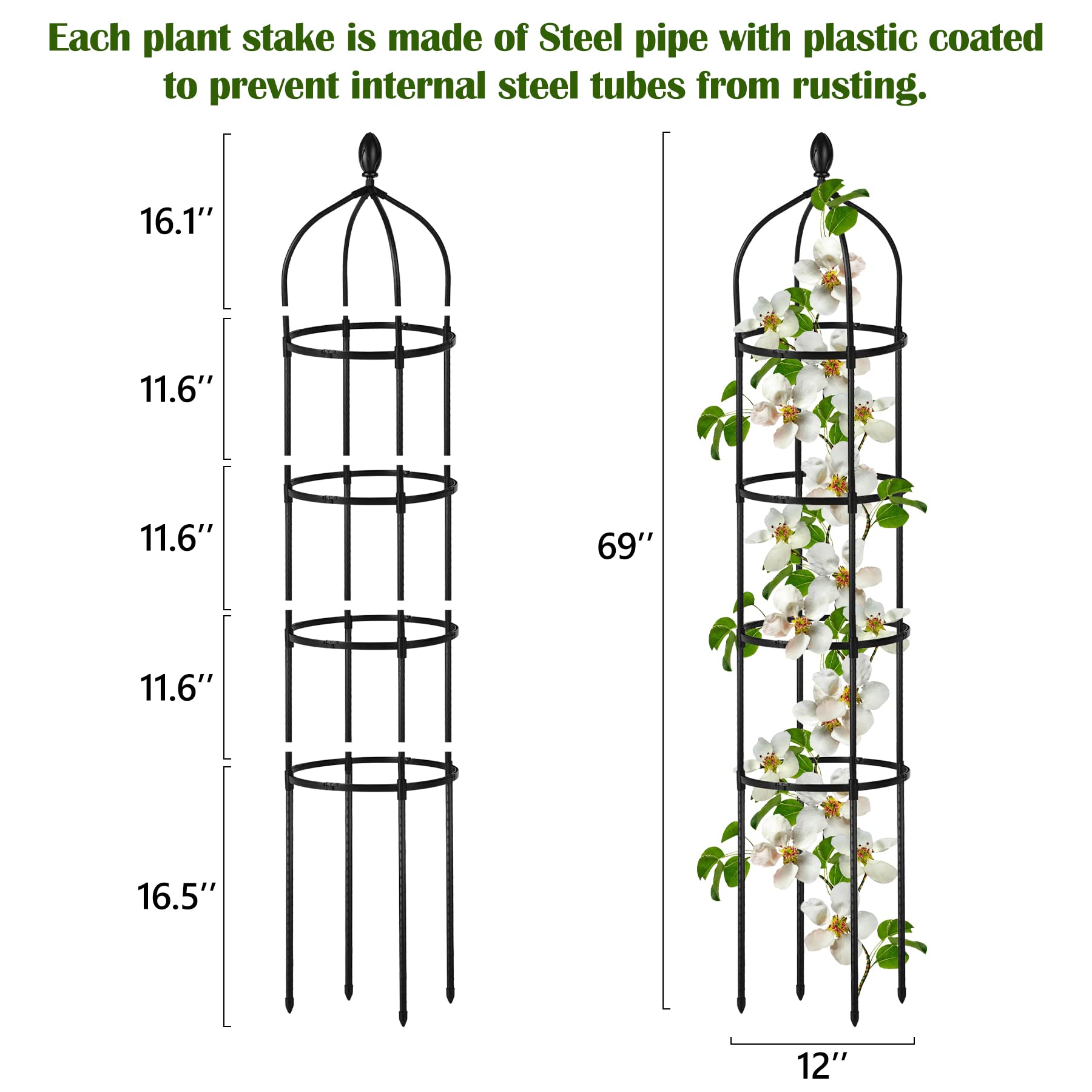 Miuwauer matte-black rose bush trellis blends with garden while supporting climbers.