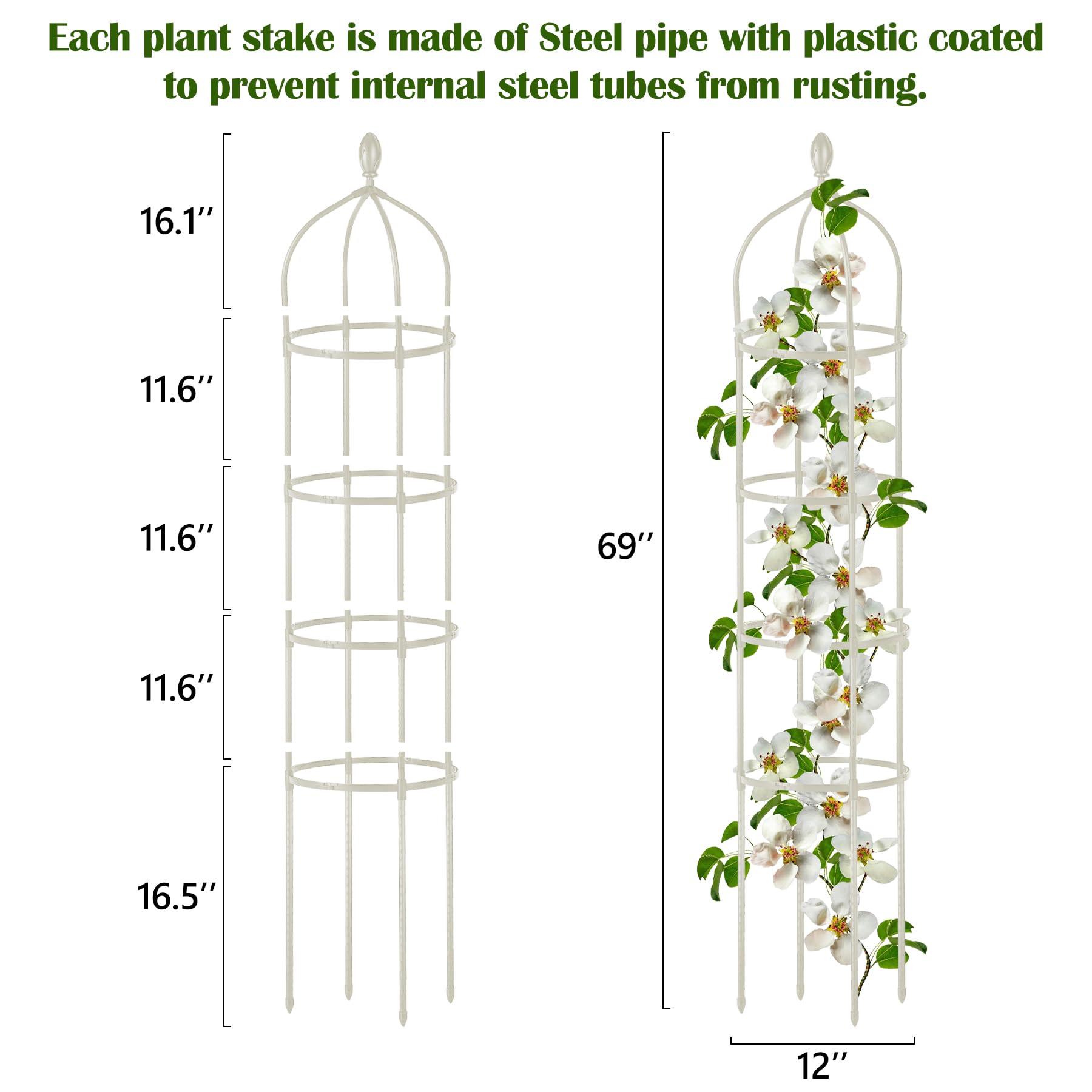 Miuwauer rose bush trellis with white finish enhances garden display.