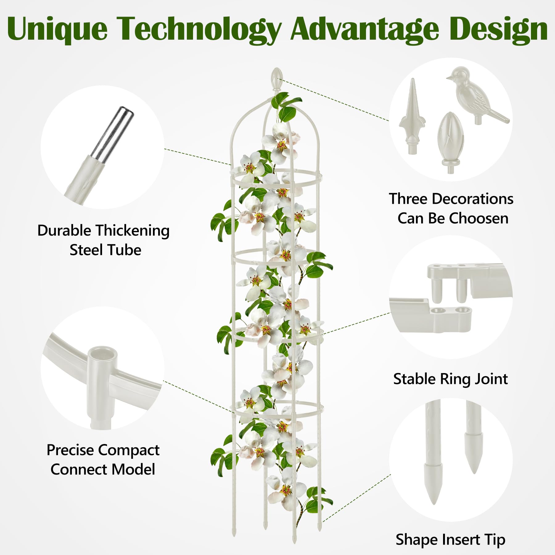 Miuwauer trellis adjustable rings secure stems of varying plants.