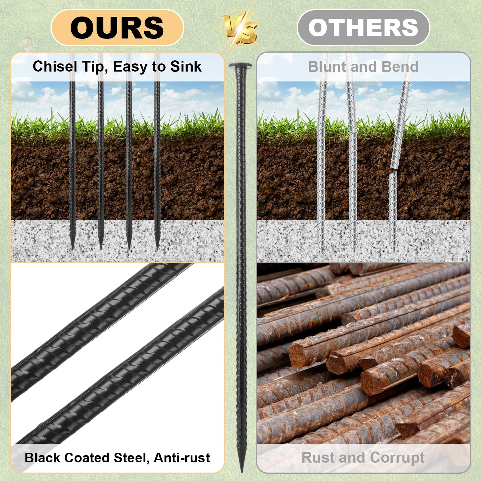 MIVIDE galvanized steel ground anchors resist rust for outdoor durability.