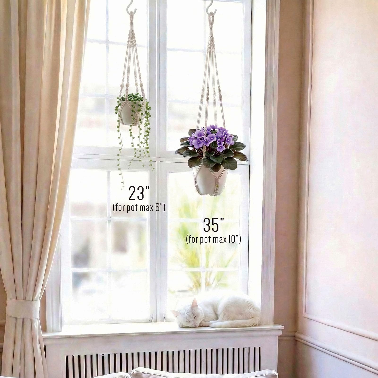 mivofo macrame hanger includes ceiling hooks for easy installation.