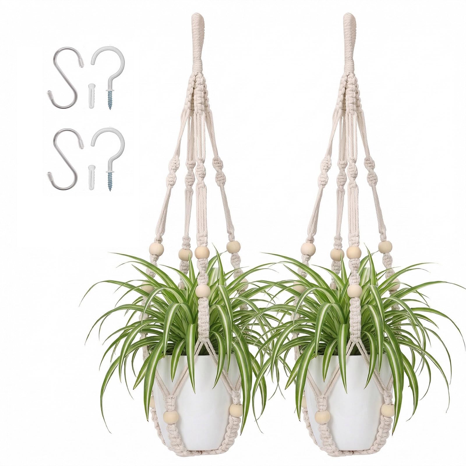 mivofo macrame plant hanger set of 2 in ivory for indoor display.