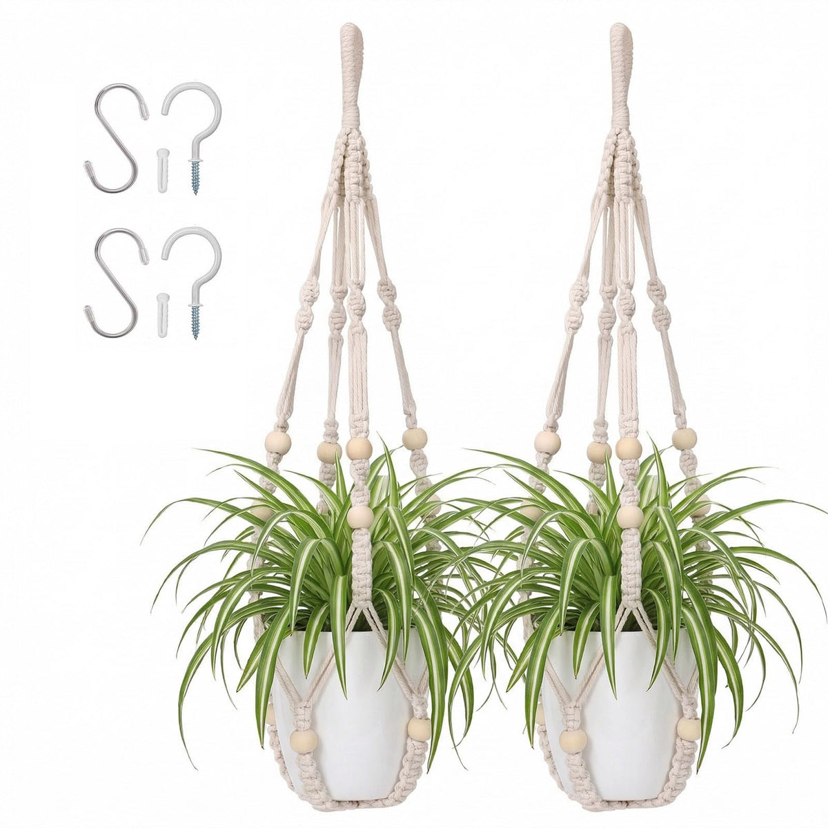 mivofo macrame plant hanger set of 2 in ivory for indoor display.