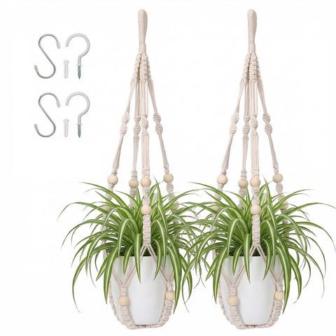 mivofo macrame plant hanger set of 2 in ivory for indoor display.