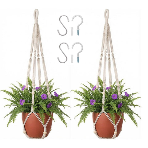 mivofo macrame plant hanger 35 inch ivory, 2-pack for pots up to 10 inches