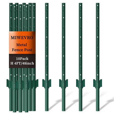 MIWEVRO 10-pack garden fence post 4ft for sturdy, no-dig installation.
