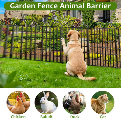 MIWEVRO no-dig tall fence in yard defines garden and pet area.