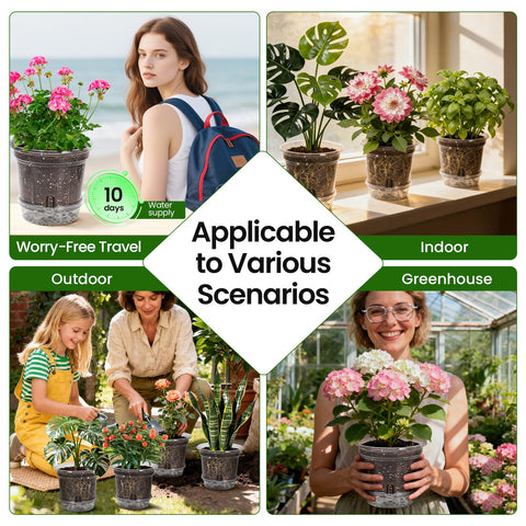 Includes bottom tray and wicking rope for steady watering.