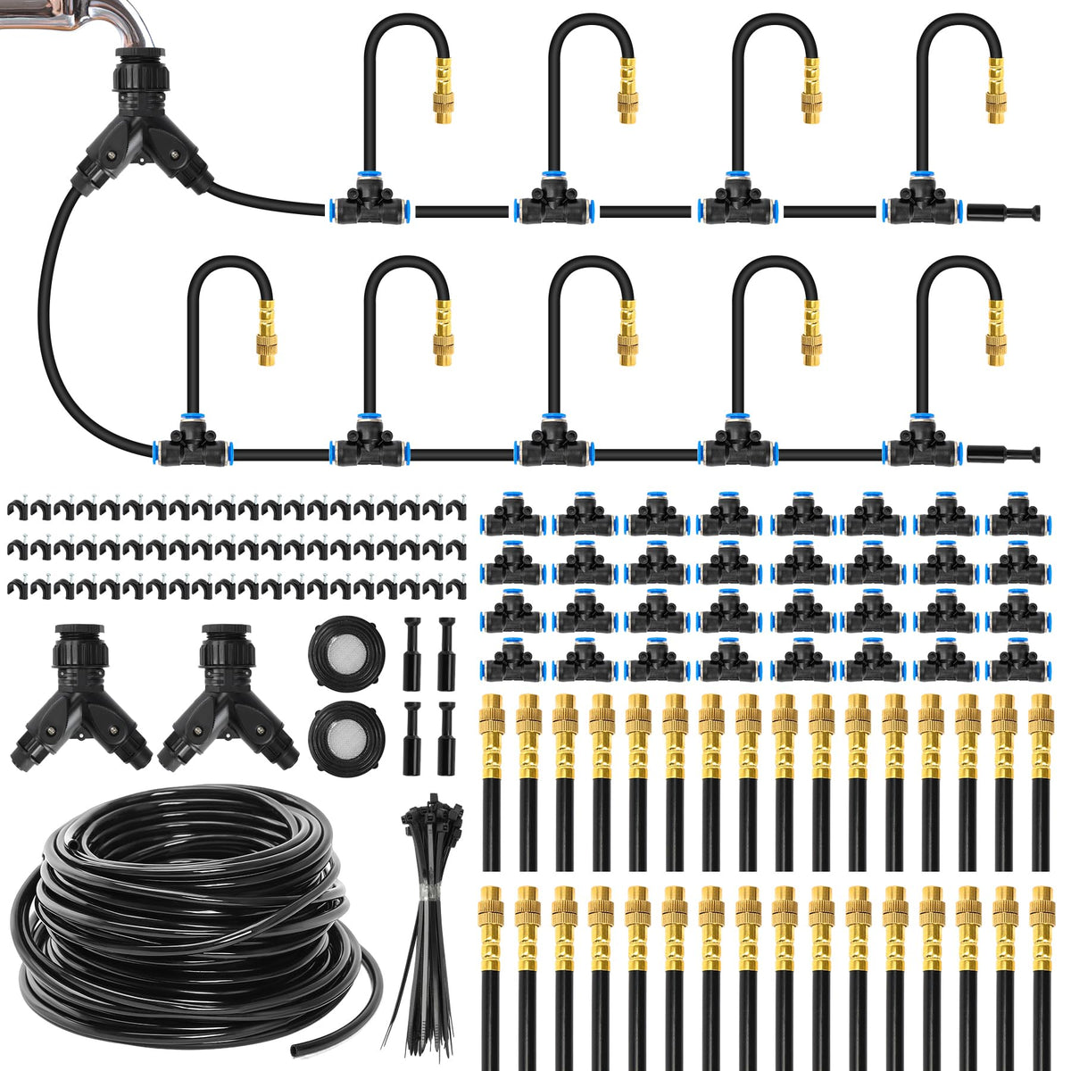 Mixc 200ft quarter-inch drip system showing tubing and connectors for easy DIY irrigation.