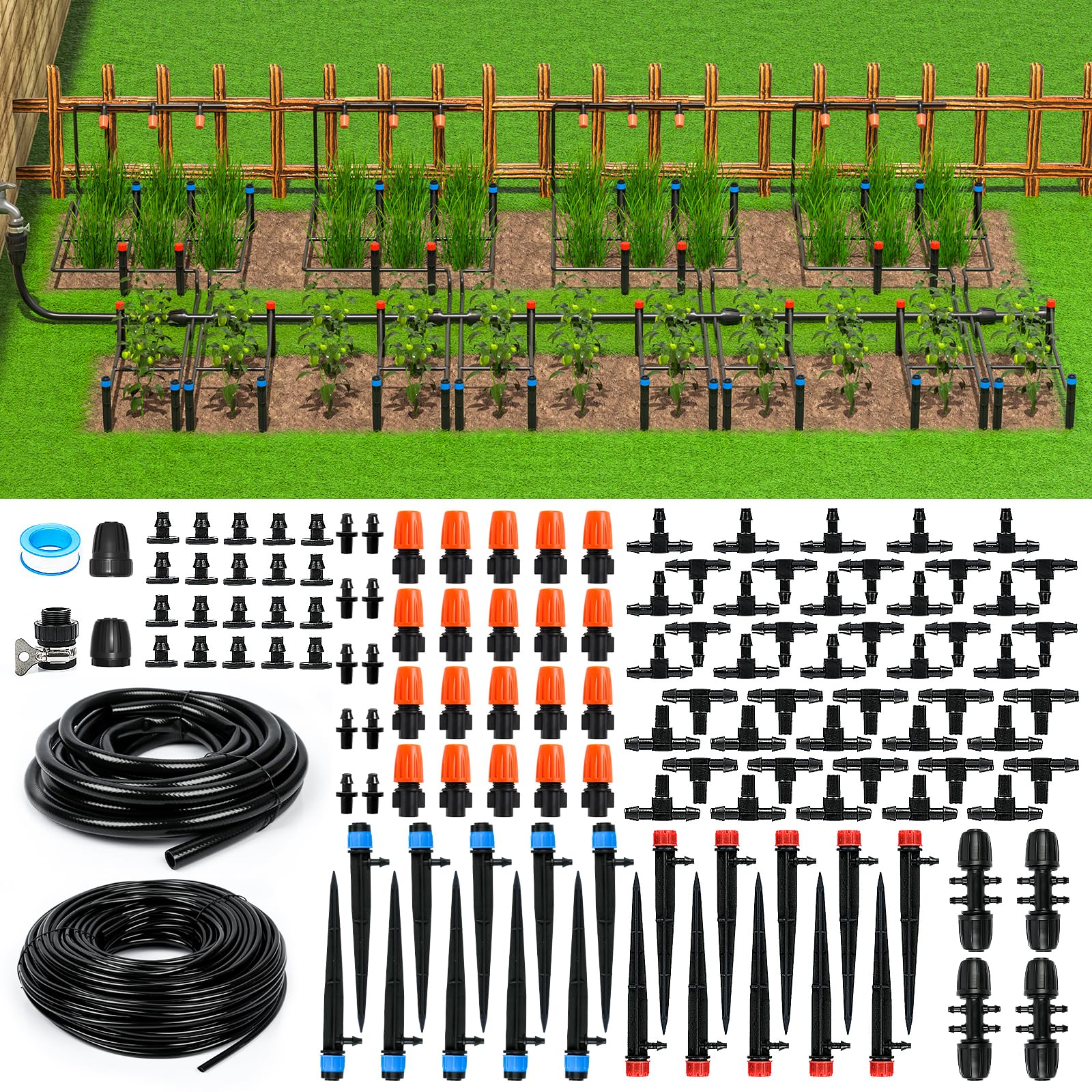 MIXC 226ft greenhouse drip tubing laid out for even irrigation