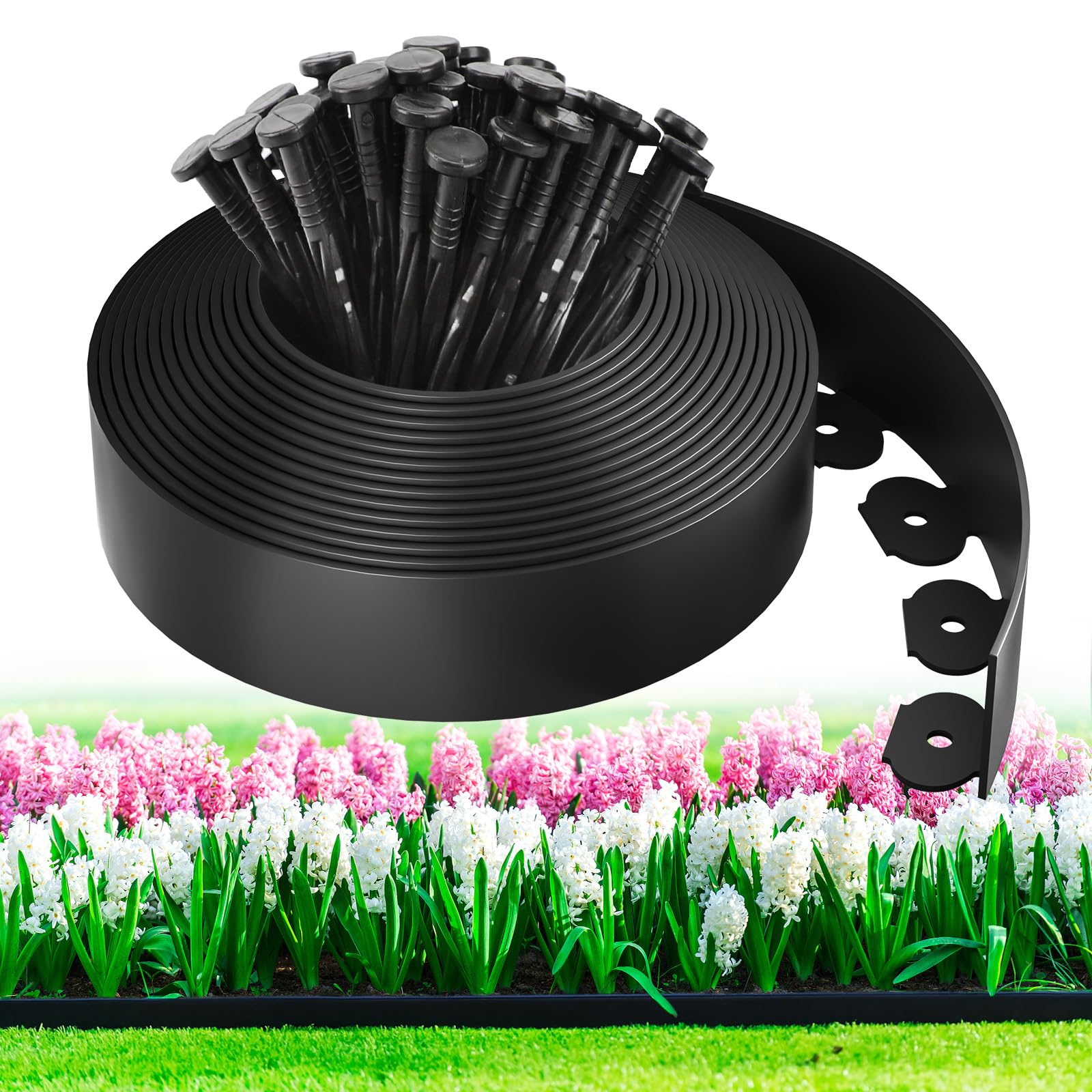 MIXC 33ft landscape edging roll defines borders for tidy lawns.