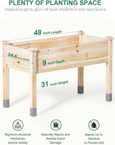 Mixc 48x24x31 inch wooden bed highlights spacious planting area.