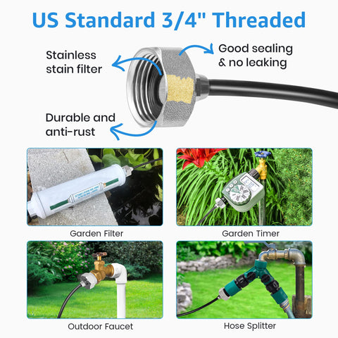 MIXC 3-4in brass adapter enables tool-free, secure hose connection.