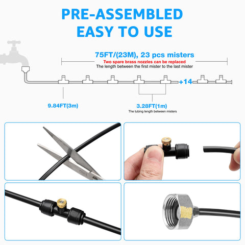 MIXC brass misting nozzles (23) ensure even spray distribution across spaces.