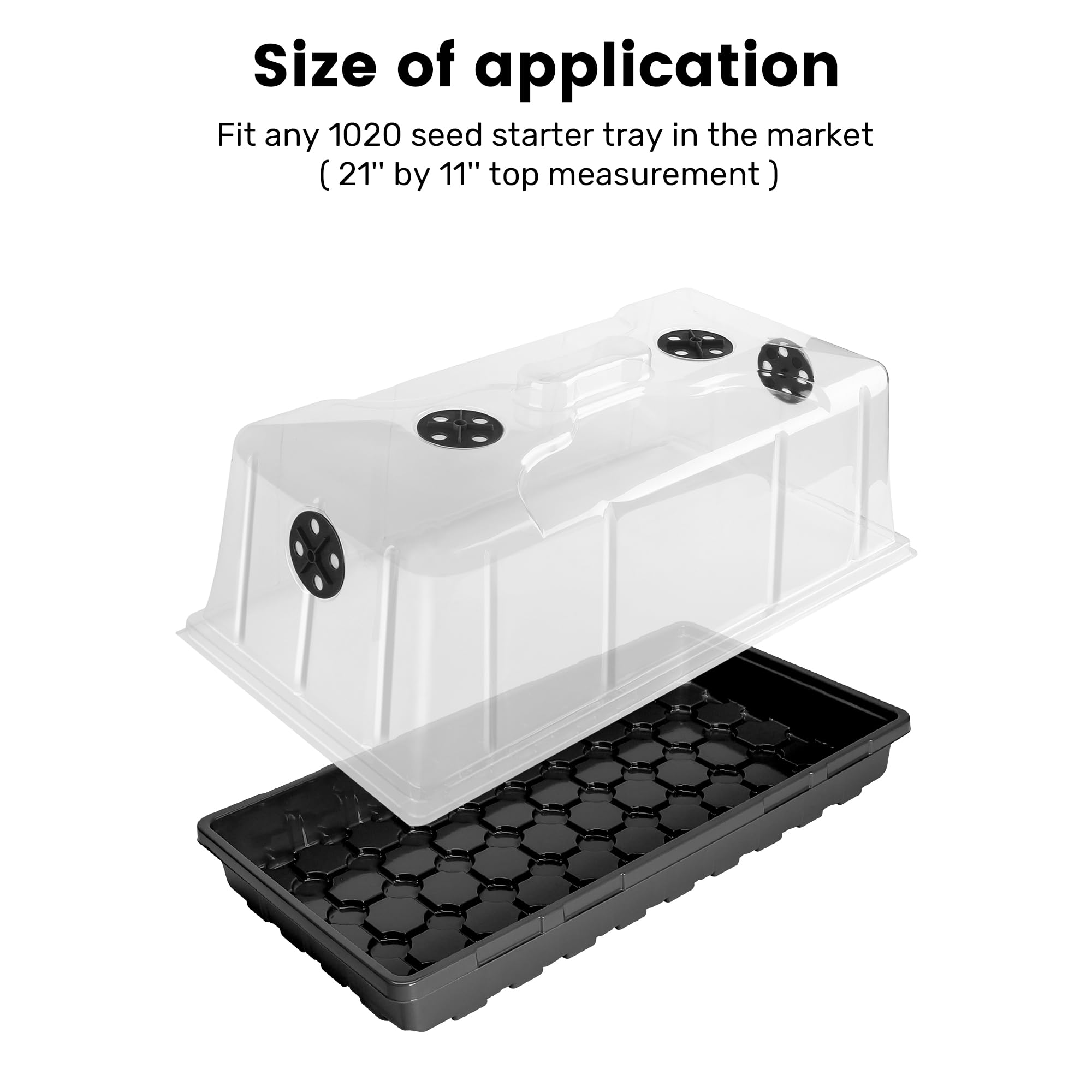 MIXC dome fits 1020 trays securely for reliable seedling containment.