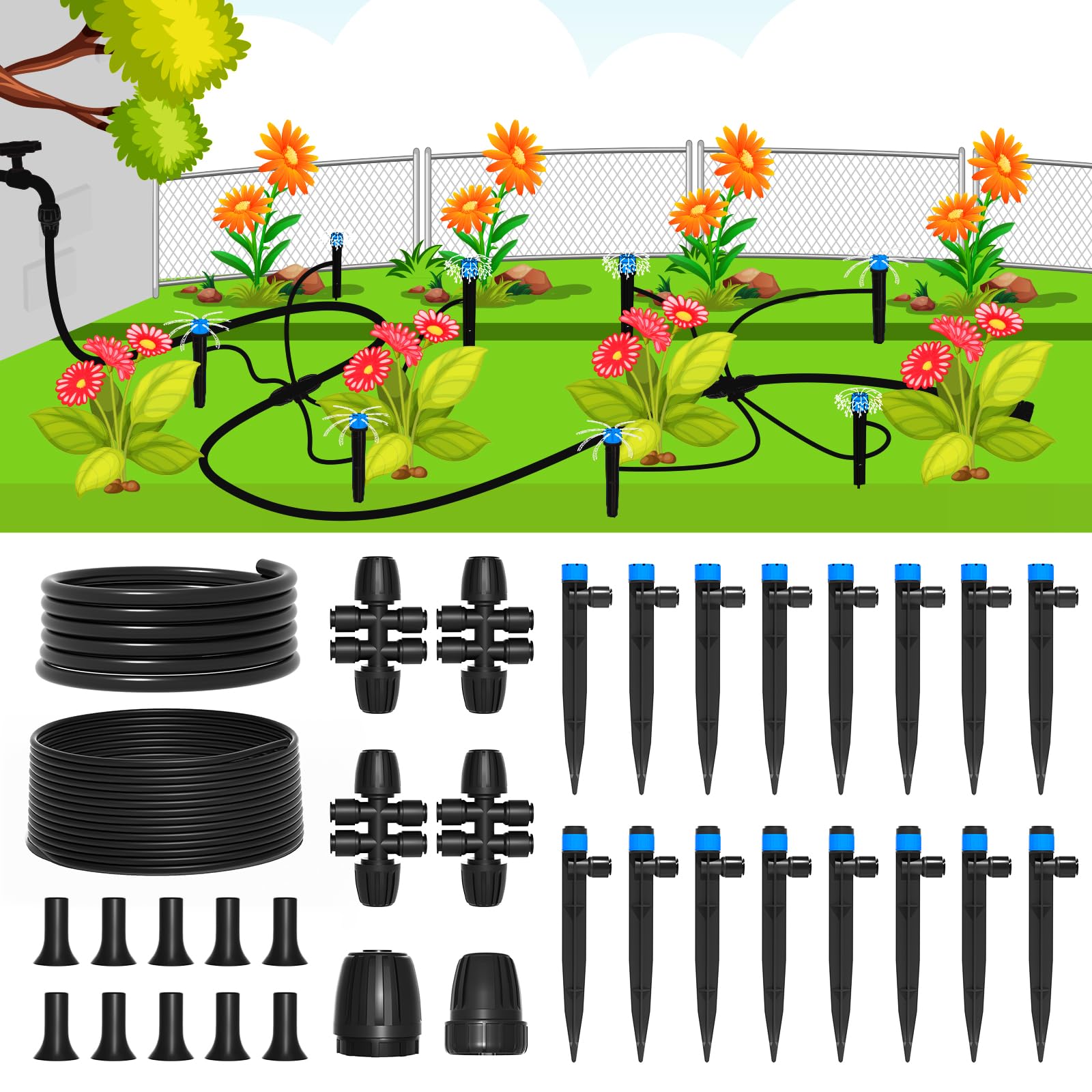 MIXC drip irrigation mainline 16ft enables organized watering for raised beds.