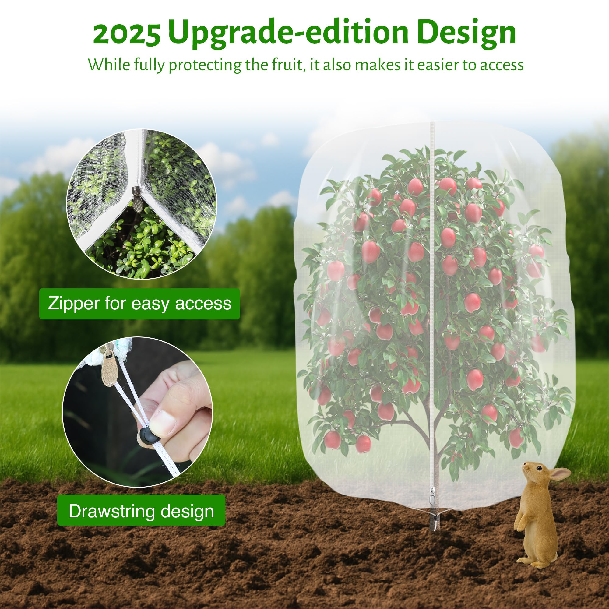 MIXC drawstring fruit tree netting securely shields berries from pests