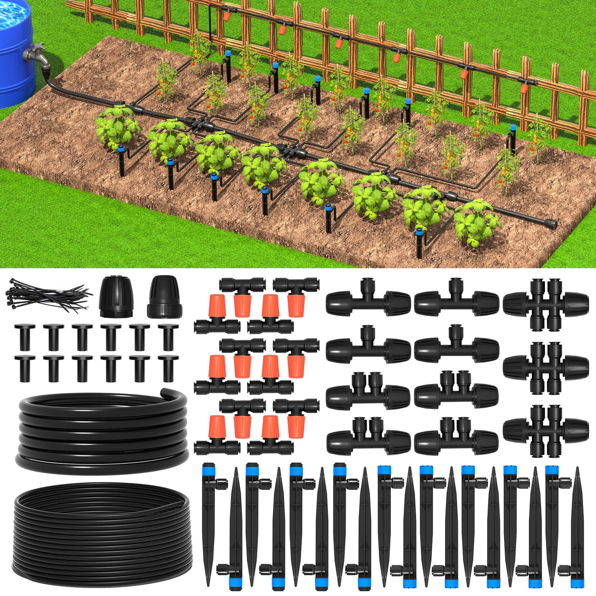 MIXC greenhouse micro drip kit assembly shows easy setup for 160 sq ft garden