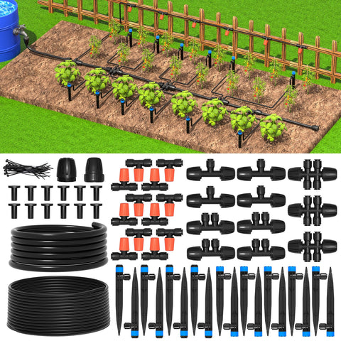 MIXC greenhouse micro drip kit assembly shows easy setup for 160 sq ft garden