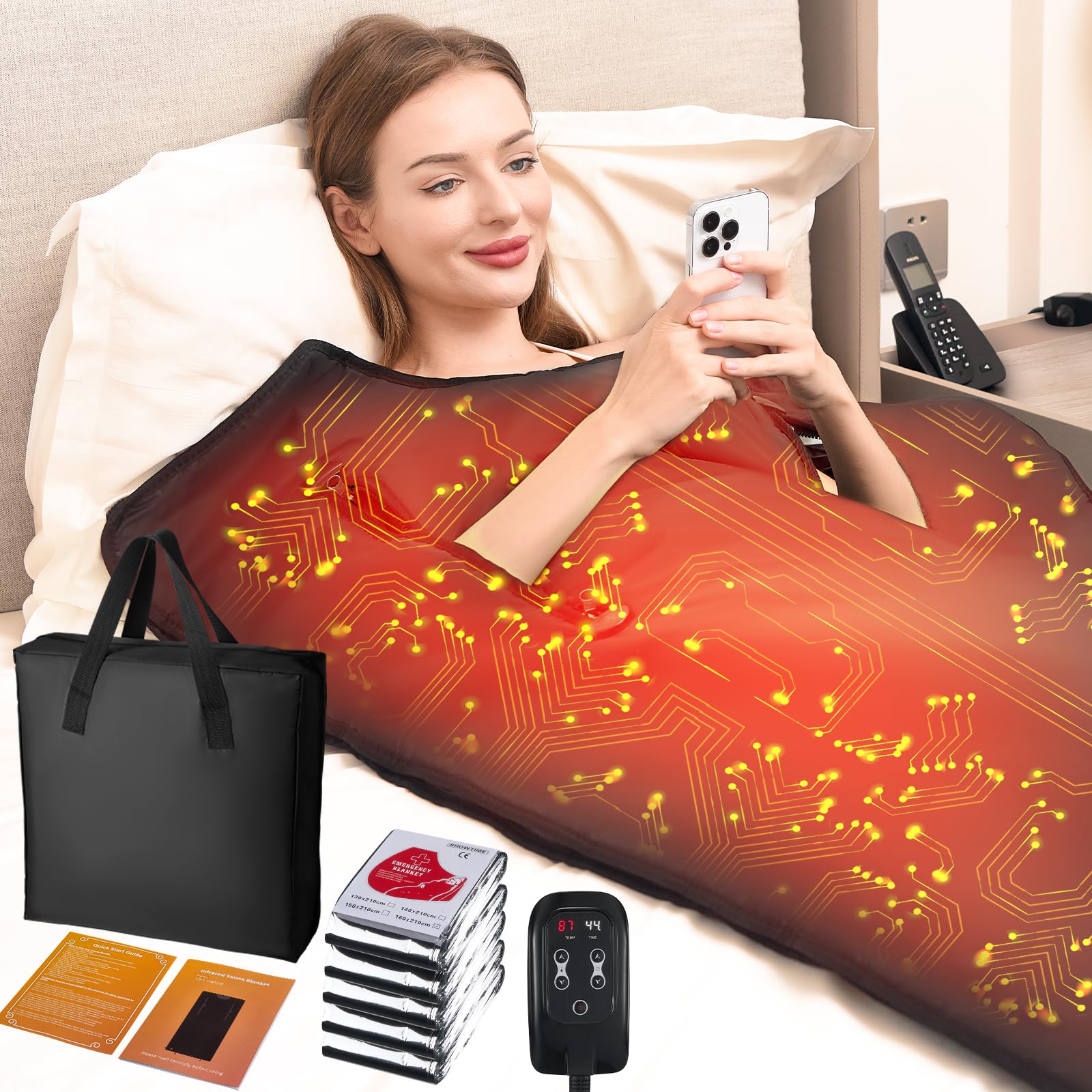 MIXC Infrared Sauna Blanket front view for convenient at-home detox and relaxation.