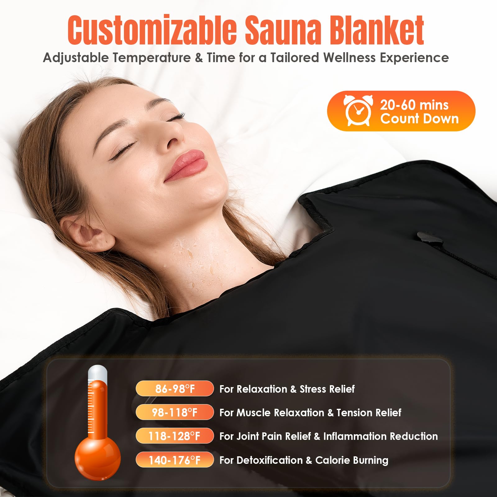 MIXC Infrared Sauna Blanket full setup highlights spacious body coverage for whole-body comfort.