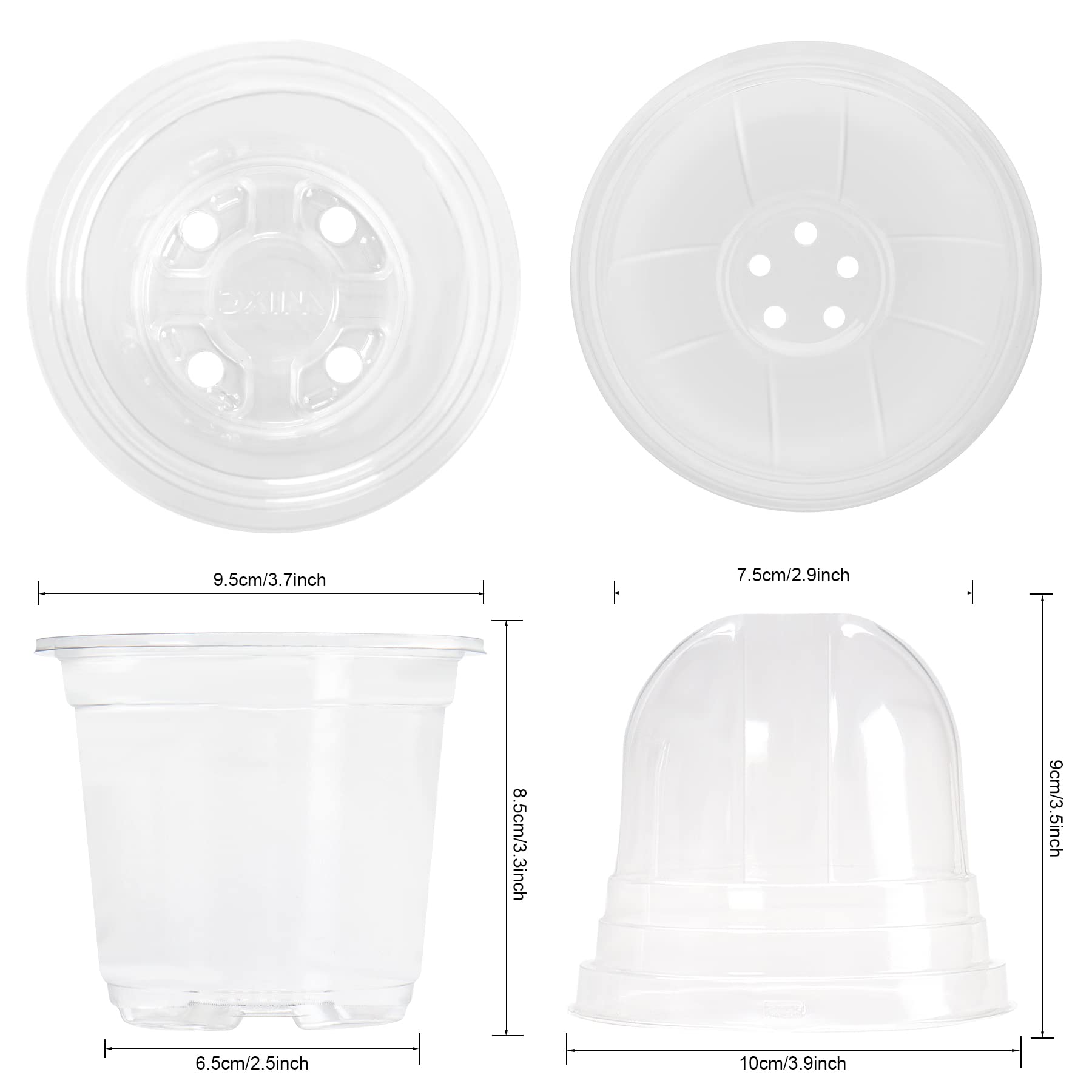 MIXC bottom view highlights eight drainage holes to prevent overwatering.