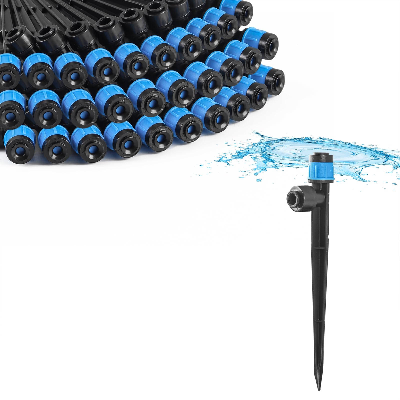 MIXC quick-connect emitter installation for 1/4-inch tubing enables fast, tool-free setup.
