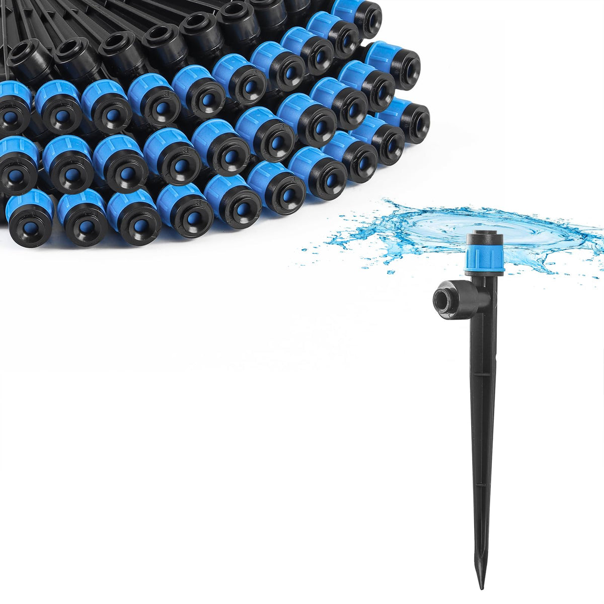MIXC quick-connect emitter installation for 1/4-inch tubing enables fast, tool-free setup.