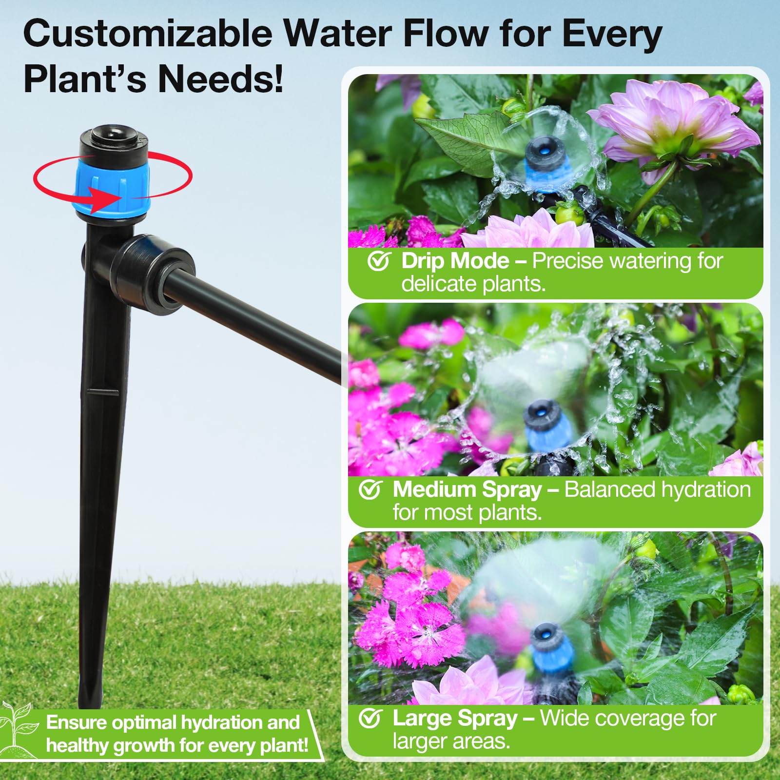 MIXC adjustable flow nozzles let you tailor irrigation to plant needs