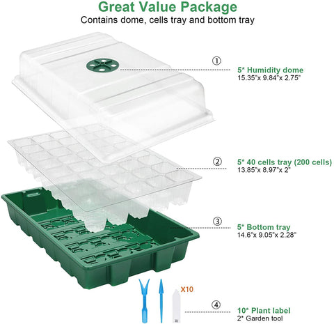 MIXC seed starter kit includes five trays, domes, labels, and tools.
