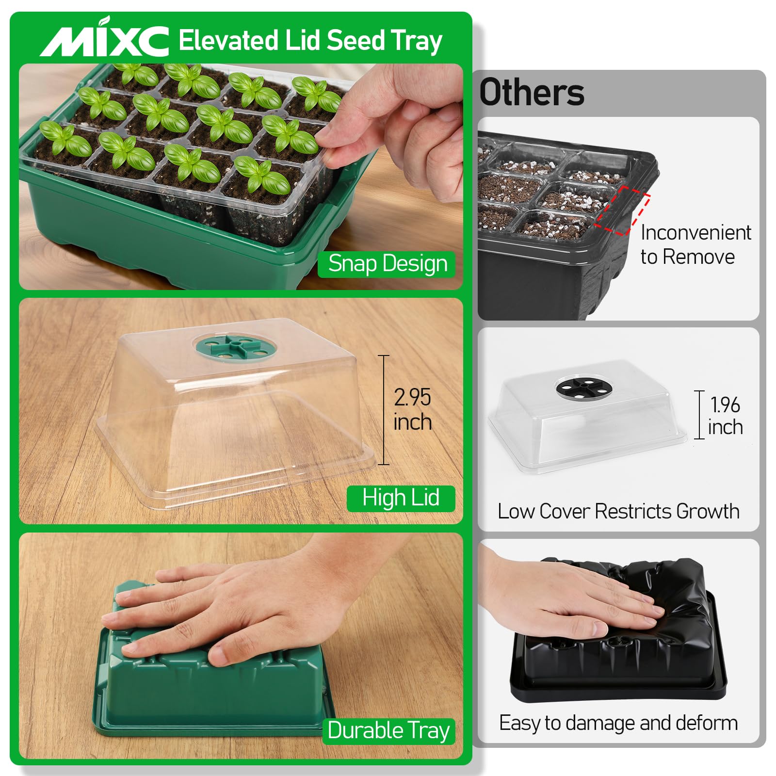 MIXC seed starter tray compatible with heat mats for warm germination.