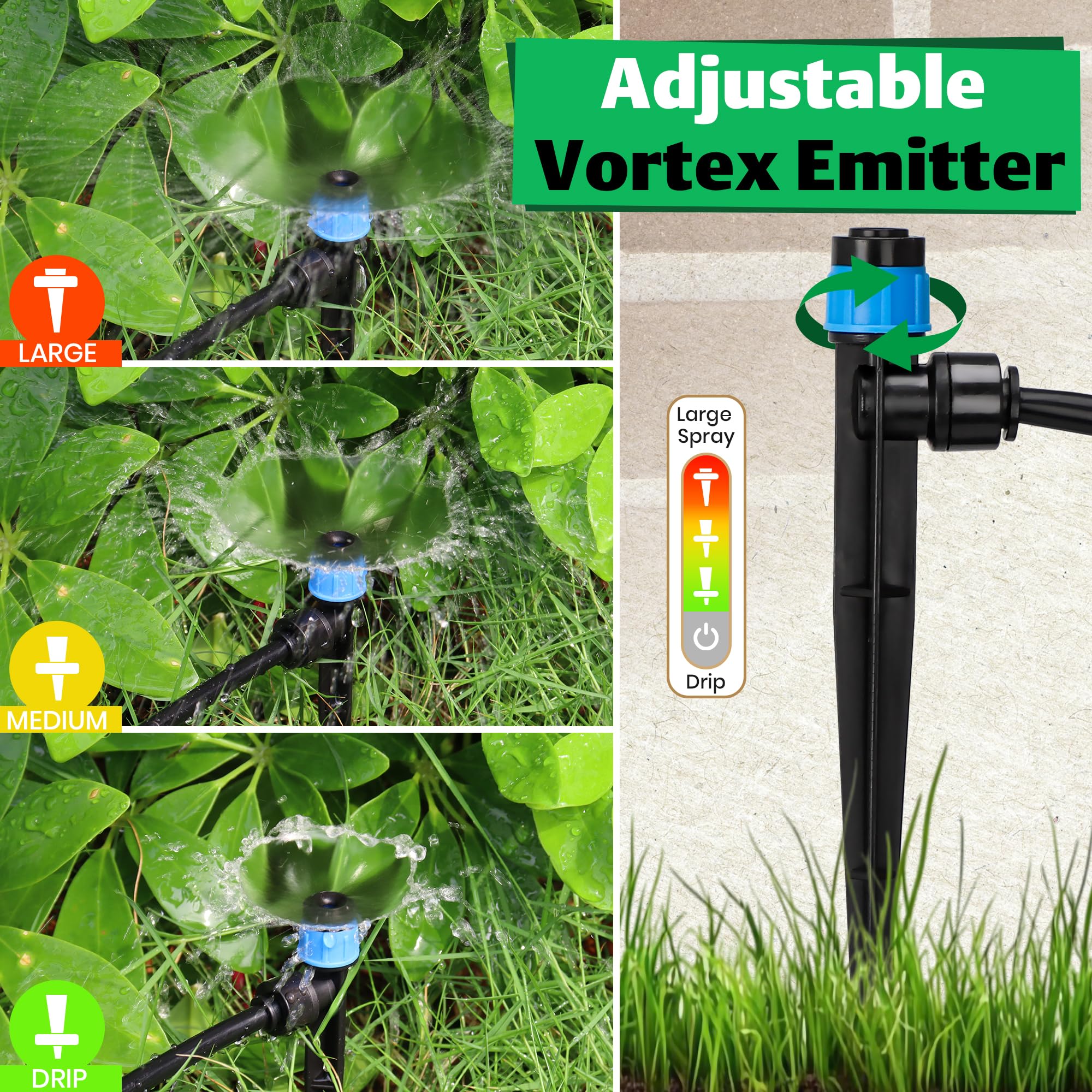 MIXC six-inch sturdy stake keeps emitters in place.