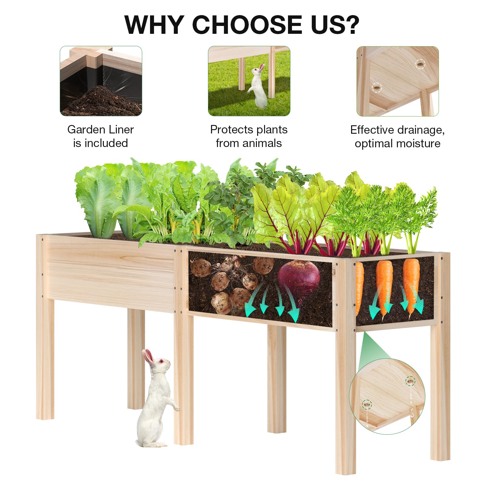 MIXC solid fir wood frame emphasizes durable, weather-resistant construction.