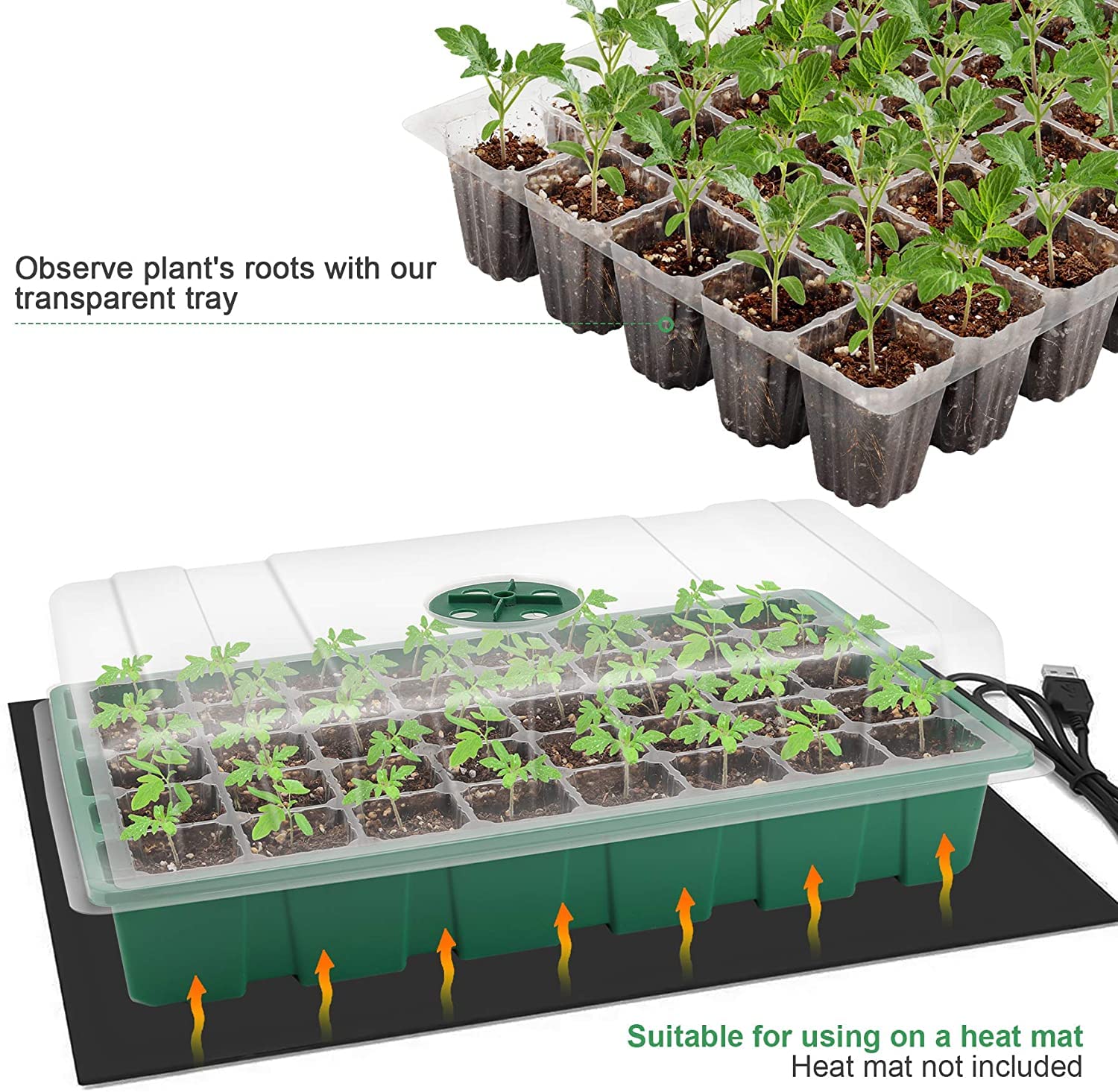 MIXC stackable bottom trays save space during germination and growth.