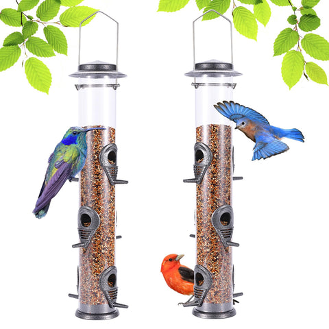MIXXIDEA 2PK metal wild bird feeder with 6 ports invites multiple birds to your garden.
