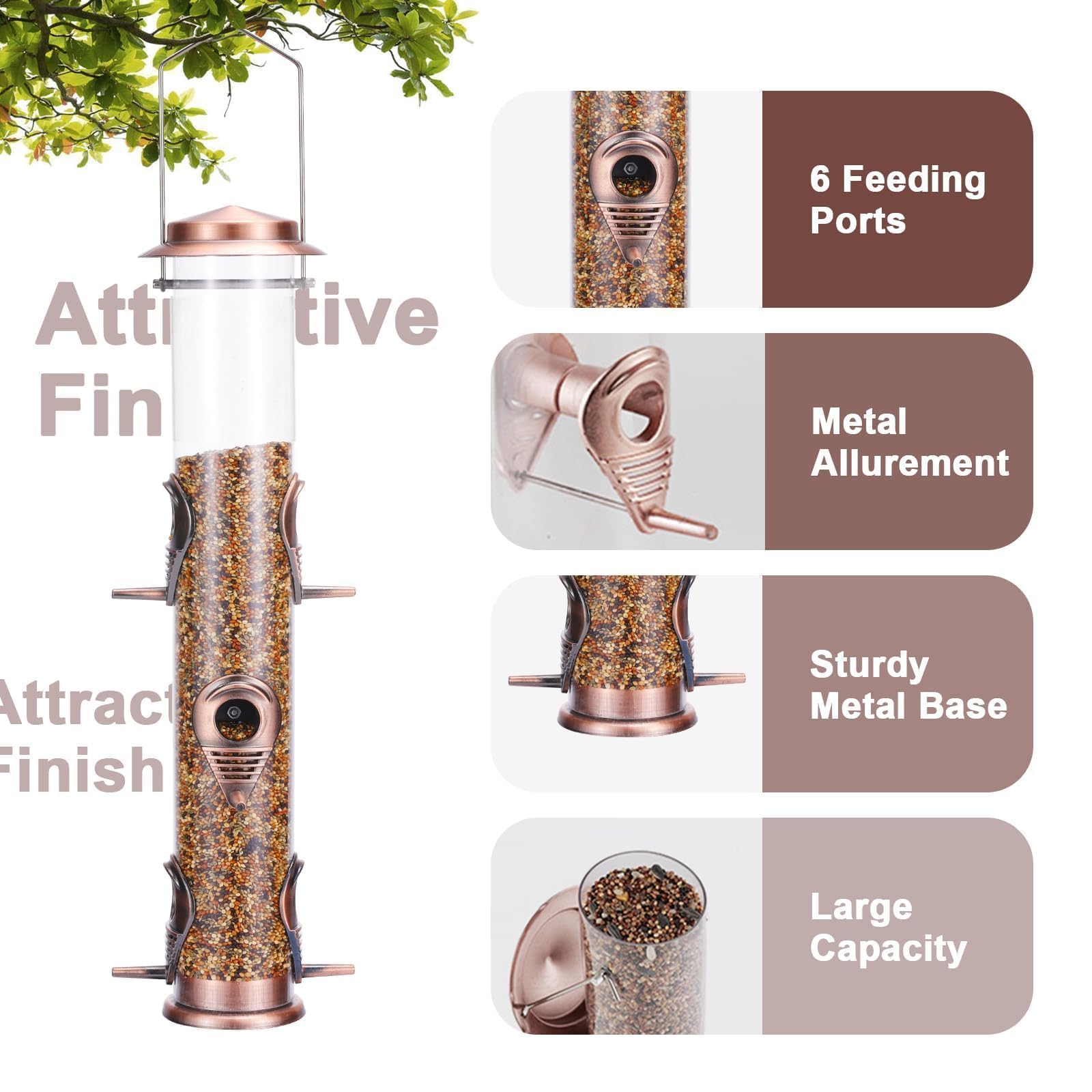 MIXXIDEA antique copper hanging feeder enhances outdoor decor while feeding birds.