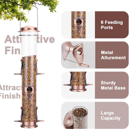 MIXXIDEA antique copper hanging feeder enhances outdoor decor while feeding birds.