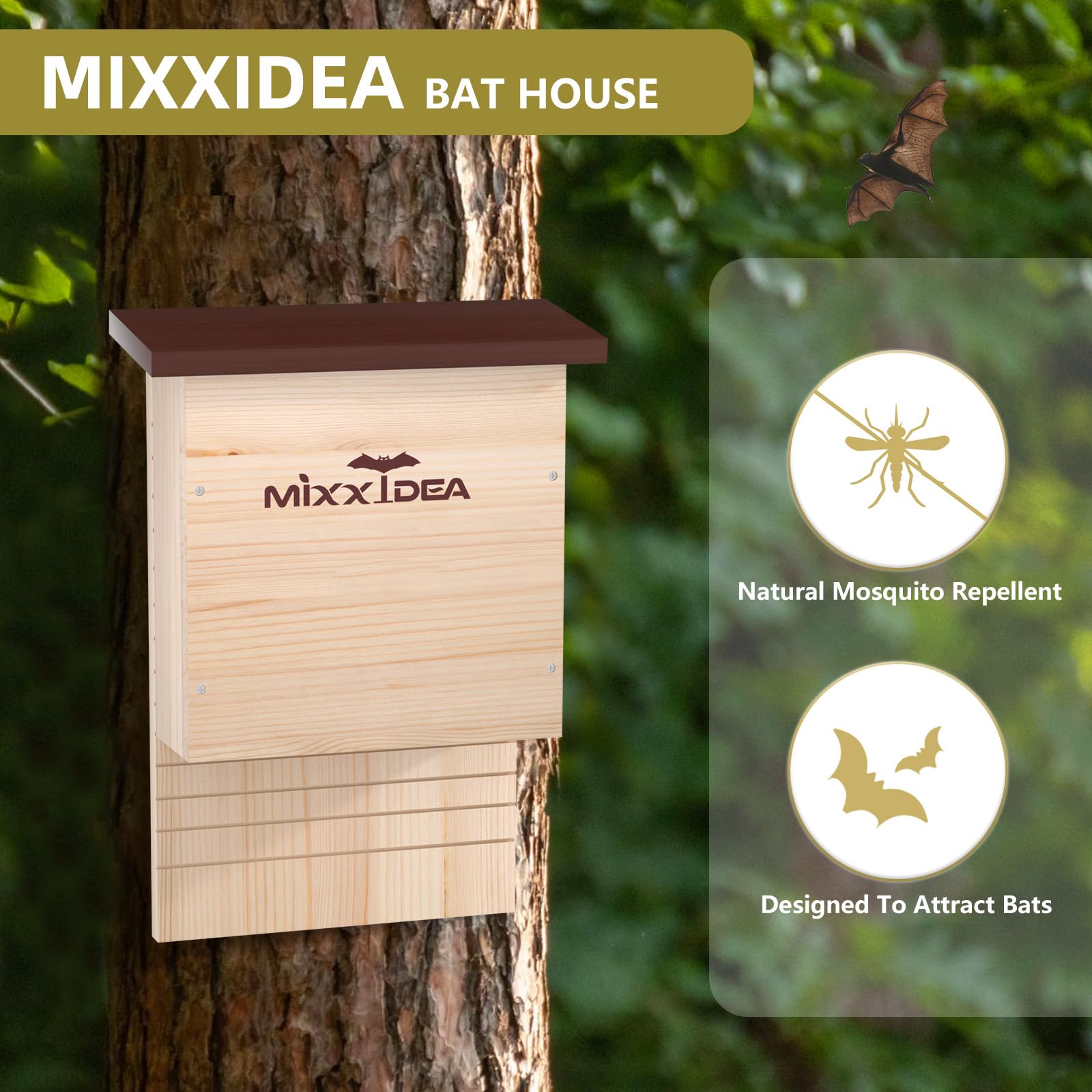 MIXXIDEA bat habitat outdoor shelter with grooved sides for easy access