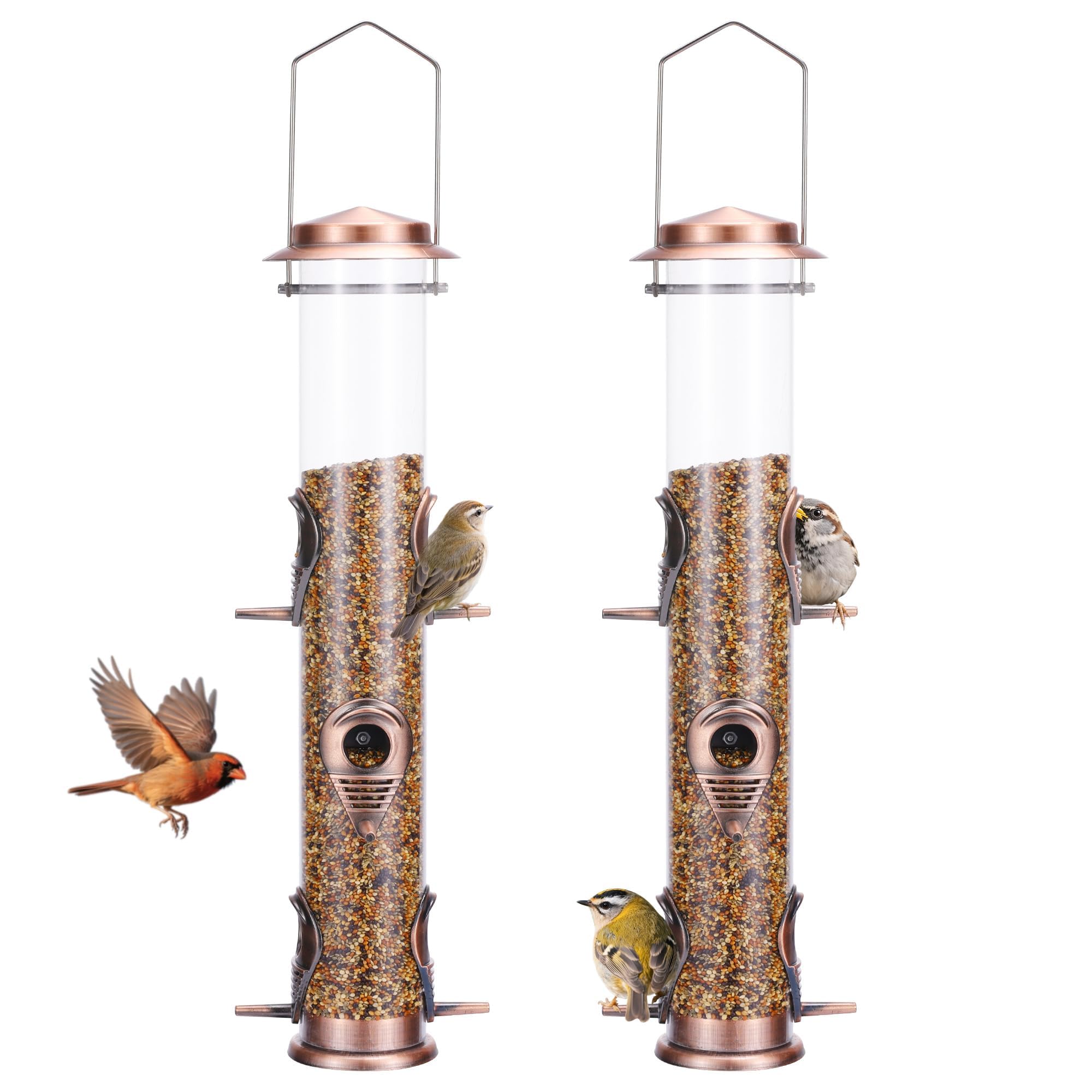 MIXXIDEA bird feeder with six ports for multiple birds in action