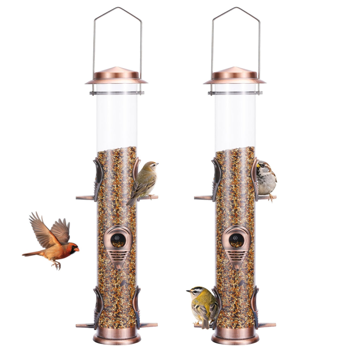 MIXXIDEA bird feeder with six ports for multiple birds in action